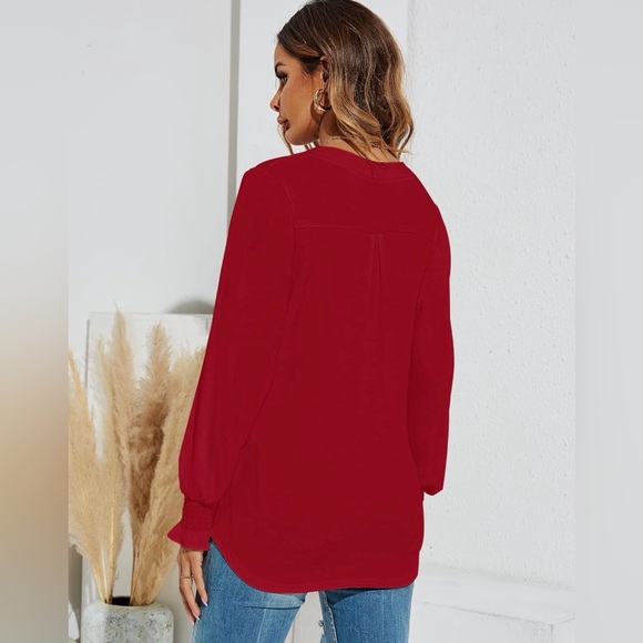 Romanstii Women’s Casual V-Neck Loose Puff Long Sleeve Tunic Top Red XL NWT - Picture 2 of 11